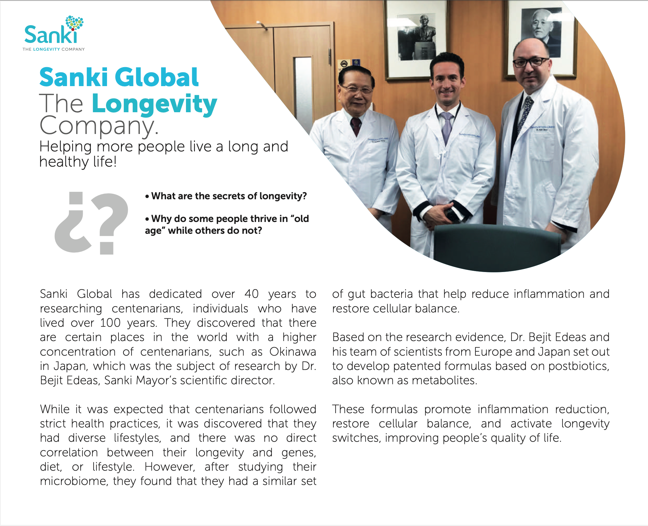 Picture of history of sanki global with doctors standing in  front of it 